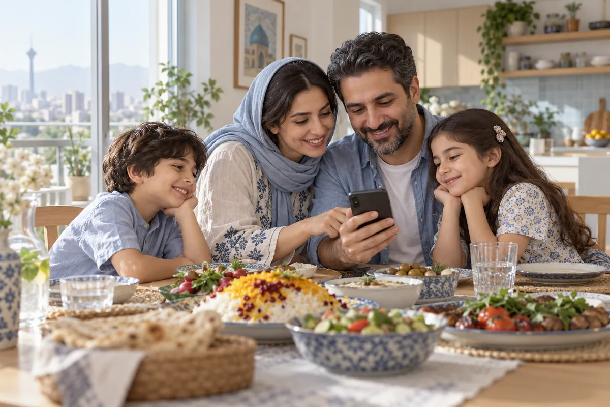 خانوادهای چهارنفره دور میز آشپزخانه